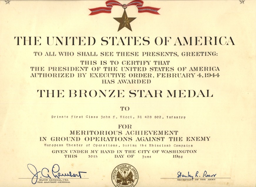 Bronze Star Certificate